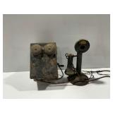American Bell Candlestick Phone and Wooden Ringer Box