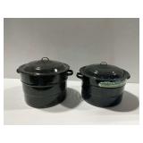 (2) Enamelware Canner/Preserver Pots with Lids and Interior Racks