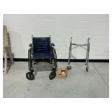 Invacare Tracer EX2 Wheelchair, Carex Walker, and Box of Walker Parts