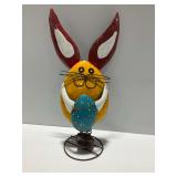 Metal Easter Bunny Figure with Egg and Spring Base