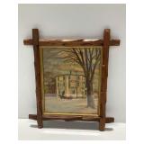 Print of Milton House with Rustic Wooden Frame