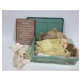 Vintage Textiles with Linens and Doilies in Plastic Tote