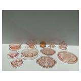 11-Piece Pink Depression Glass Tableware Lot