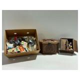 Thread and Other Sewing Notions with Faux Wood Sewing Box and Wooden Caddy
