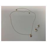 14K Gold Necklace with Red Gemstone Pendant and Pair of Pearl Earrings with 10K Gold Backs