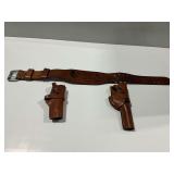 Leather Holster Rig with (2) Holsters and Decorated Belt