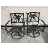 (2) Metal Outdoor Swivel Chairs with Palm Tree Motifs