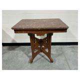 Wooden Parlor Table with Marble Top and Casters