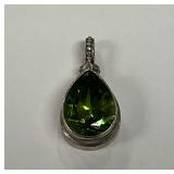 Pear Cut Green Gemstone Pendant in Sterling Silver Setting