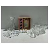 Vintage Iridescent Glass Snack Set in Original Box, Candlewick Glassware, Punch Bowl Set, and Other Glassware