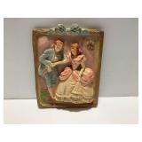 Chalkware Wall Plaque with 3D Courtship Scene