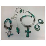 Turquoise Colored and Silver Tone Jewelry