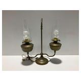 Vintage Brass Dual Arm Student Lamp with Glass Chimneys... works