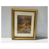 Framed Adelaide Hiebel Print of Child in Garden
