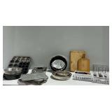 Baking Pans, Wooden Cutting Boards, and Utensils