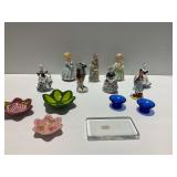 Ceramic Figurines, Glass Bowls, and Trays