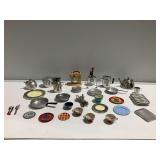 Vintage Toy Kitchen Group with Aluminum and Tin Tableware