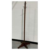 Freestanding Vintage Wooden Coat Stand with Metal Hooks