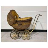 Wicker Doll Carriage with Metal Spoke Wheels