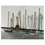 Multiple Long-Handled Yard and Cleaning Tools