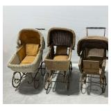 (3) Vintage Wicker Doll Carriages