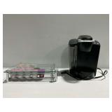 Keurig Coffee Maker with Pod Storage Stand and Pods..powers on
