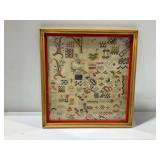 Framed Needlework Sampler with Various Stitches