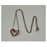 Sterling Silver Heart Pendant Necklace with Red and Clear Stones