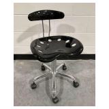 Adjustable Black Rolling Tractor Seat Stool with Backrest