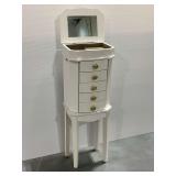 White Wooden Jewelry Armoire with Mirror and (5) Drawers...see description
