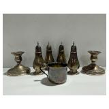 Sterling Silver Tableware with Weighted Candlesticks and Shakers
