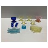 Vintage Glassware in Blue, Yellow and Pink Colors
