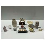 Owls, Pig Planter, and Other Ceramic and Glass Figurines and Decor ... see photos and description