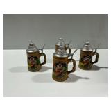(4) Ceramic Beer Steins with Metal Lids