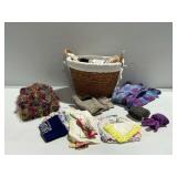 Wooden Basket and Various Textiles