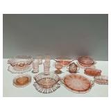 19-Piece Pink Depression Glass Tableware Lot