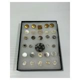 Mother-of-Pearl and Other Vintage Buttons and Rhinestone Brooch
