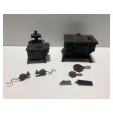 (2) Cast Iron Toy Stoves with Miniature Kitchen Utensils and Mouse Figures