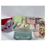 Fabric Assortment and Box of Infant Items