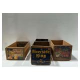 (3) Wooden Produce Crates with Printed Labels
