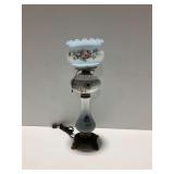 Milk Glass Floral Pattern Table Lamp with Ruffled Glass Shade