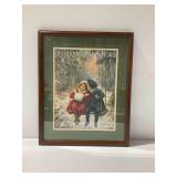Framed Illustrated London News Print with Children on a Swing