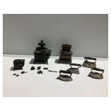 Miniature Cast Iron Stoves with (4) Sadirons and Accessories
