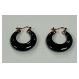 Sterling Silver Black Stone Hoop Earrings