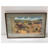 "Old Time Threshing" by Lavern Kammerude Framed Print