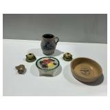 Stoneware, Ceramic, and Pottery Group with Roseville Candle Holders