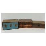 (3) Wooden Doll Trunks with Metal Hardware and Fabric Linings