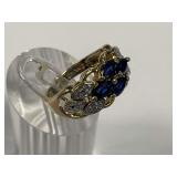 Sterling Silver Ring with Blue and Clear Stones, Size 6