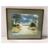 Framed Watercolor Painting By Gunness Landscape Scene