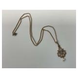 14K Gold Filled Pearl and Diamond Lavalier Necklace